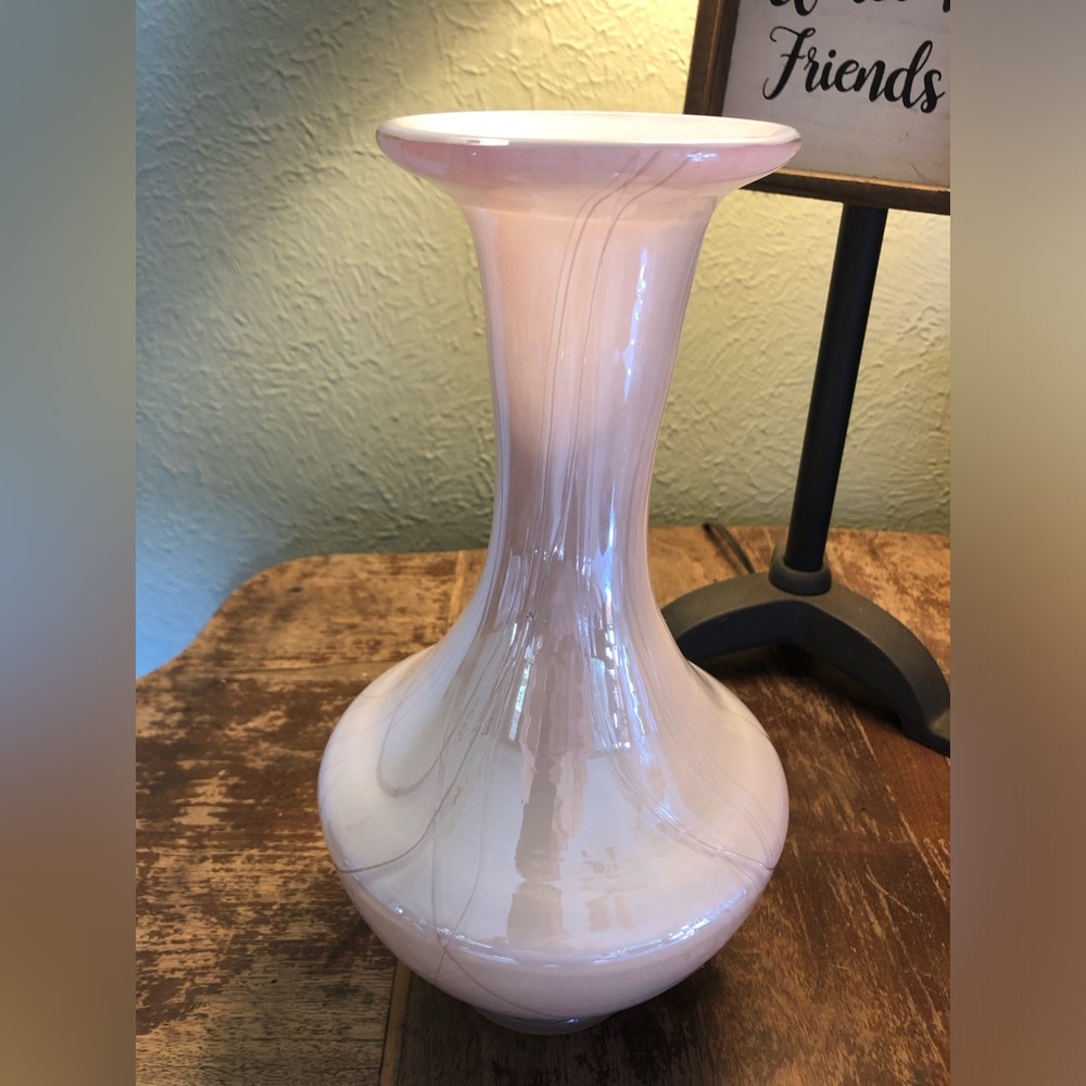 Vintage Pink Iridescent Luster Art Glass Vase - Picture 2 of 11